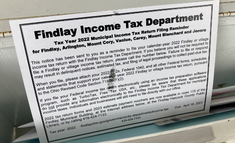 Tax Department Issuing Income Tax Reminder - WFIN Local News
