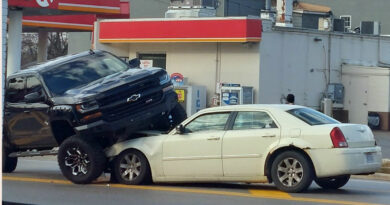 Blanchard Street Accident Ends Up With Pickup On Top of Car