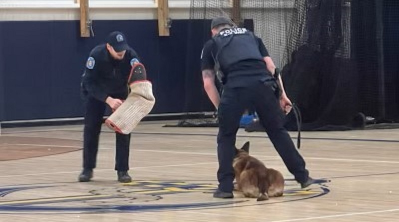 Police Officers Demonstrate Use Of K9 And Drone To Students